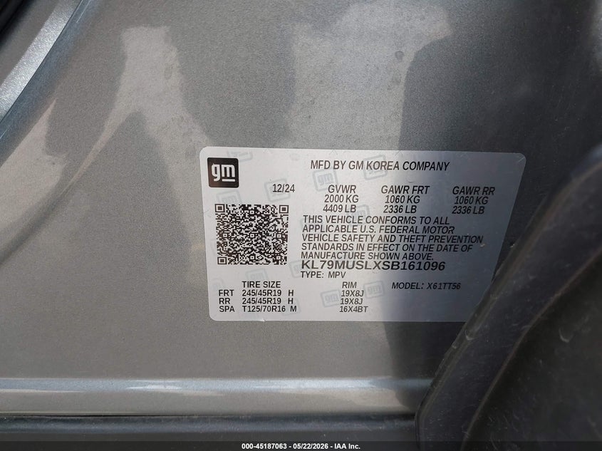 2025 Chevrolet Trailblazer VIN KL79MUSLXSB161096 IAAI salvage auction — FRONT END, Clear (Michigan), sold $9,100 on 2026-07-30 (photo 9)