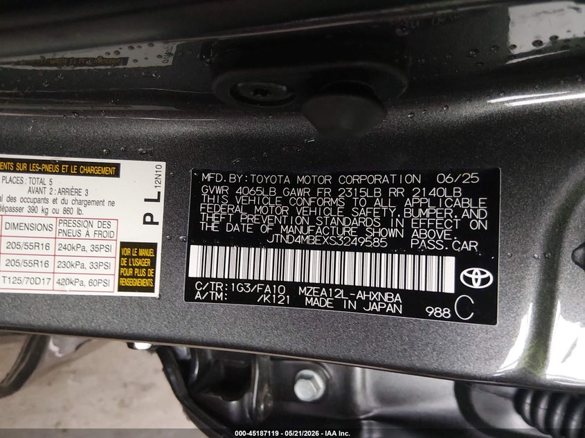2025 Toyota Corolla VIN JTND4MBEXS3249585 IAAI salvage auction — SIDE, Salvage - 75% Or Less (Maryland), sold $5,900 on 2026-07-30 (photo 9)