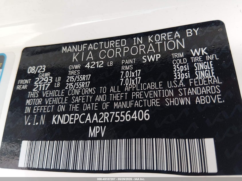 2024 Kia Seltos VIN KNDEPCAA2R7556406 IAAI salvage auction — HAIL, Salvage Title, sold $11,775 on 2026-07-14 (photo 9)