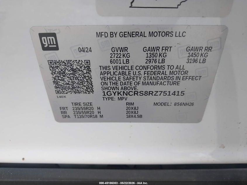 2024 Cadillac Xt5 VIN 1GYKNCRS8RZ751415 IAAI salvage auction — LEFT SIDE, Salvage Title, sold $8,500 on 2026-08-20 (photo 9)