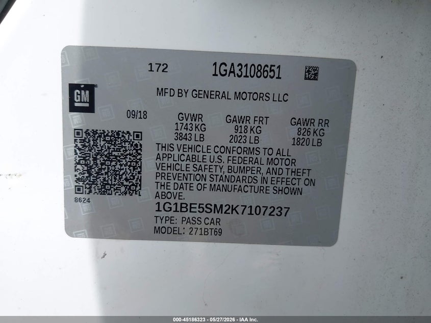 2019 Chevrolet Cruze VIN 1G1BE5SM2K7107237 IAAI salvage auction — RIGHT FRONT, Salvage Title, sold $1,975 on 2026-08-24 (photo 9)