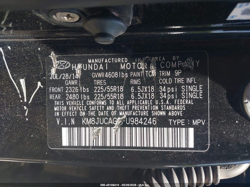 2015 Hyundai Tucson VIN KM8JUCAG3FU984246 IAAI salvage auction — FRONT END, Salvage (Massachusetts), sold $1,400 on 2026-07-14 (photo 9)