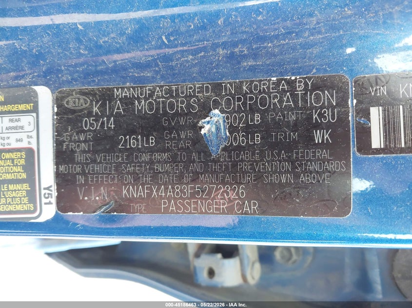 2015 Kia Forte VIN KNAFX4A83F5272326 IAAI salvage auction — LEFT REAR, Salvage (Pennsylvania), sold $525 on 2026-07-21 (photo 9)