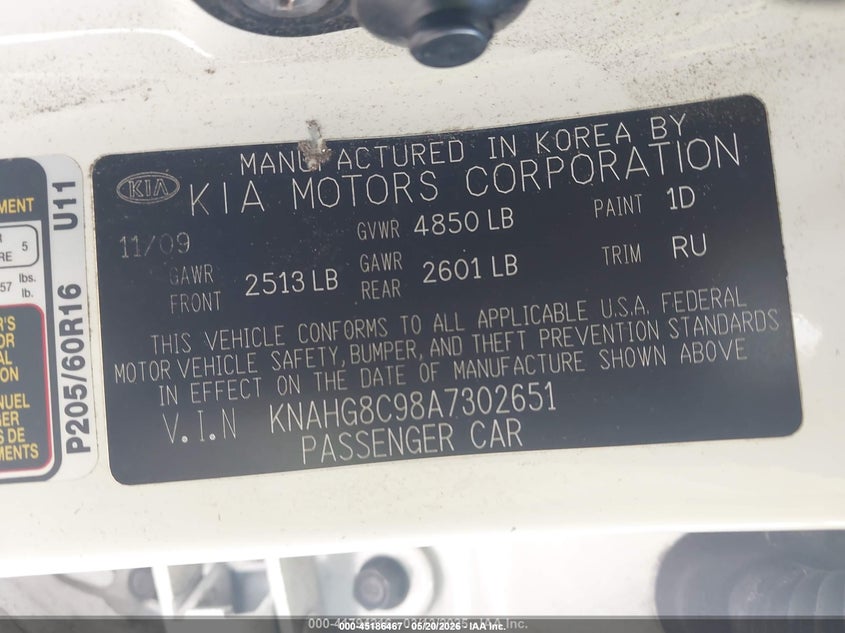 2010 Kia Rondo VIN KNAHG8C98A7302651 IAAI salvage auction — RIGHT FRONT, Salvage (Idaho), sold $350 on 2026-07-08 (photo 9)