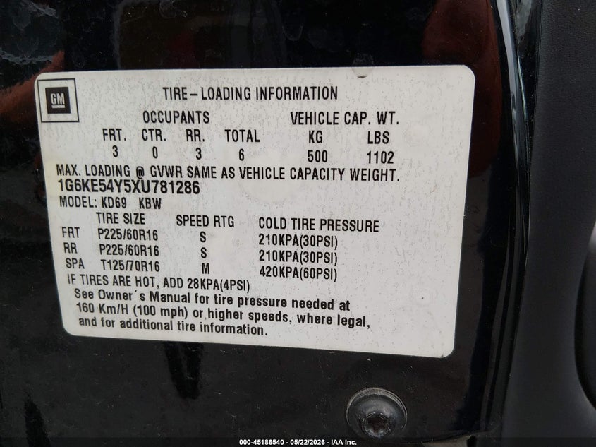 1999 Cadillac Deville VIN 1G6KE54Y5XU781286 IAAI salvage auction — NORMAL WEAR, Clear - Dealer Only (California), sold $250 on 2026-07-09 (photo 9)