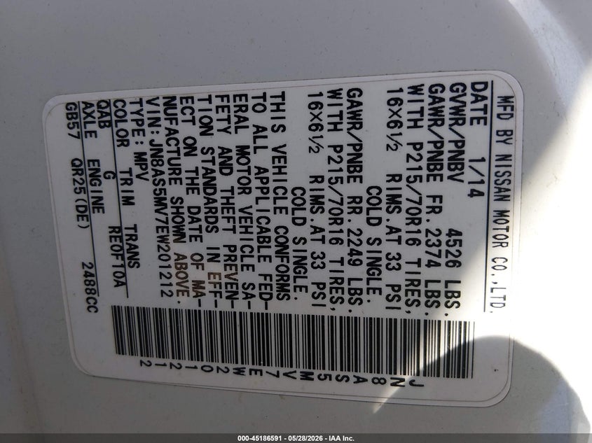 2014 Nissan Rogue VIN JN8AS5MV7EW201212 IAAI salvage auction — FRONT END, Salvage Title, sold $425 on 2026-07-20 (photo 9)