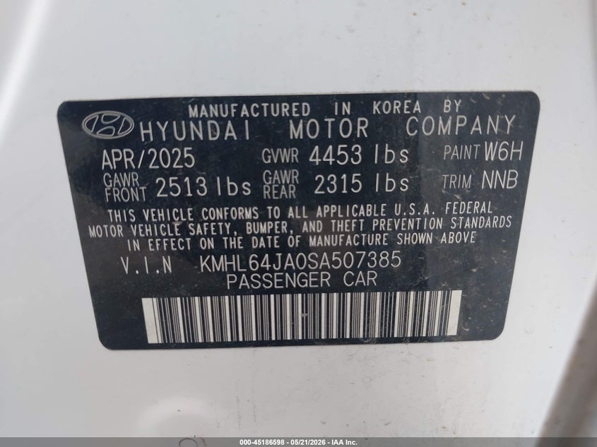 2025 Hyundai Sonata VIN KMHL64JA0SA507385 IAAI salvage auction — FRONT END, Enterprise Vehicles Salvage Only (Texas), sold $8,100 on 2026-07-06 (photo 9)