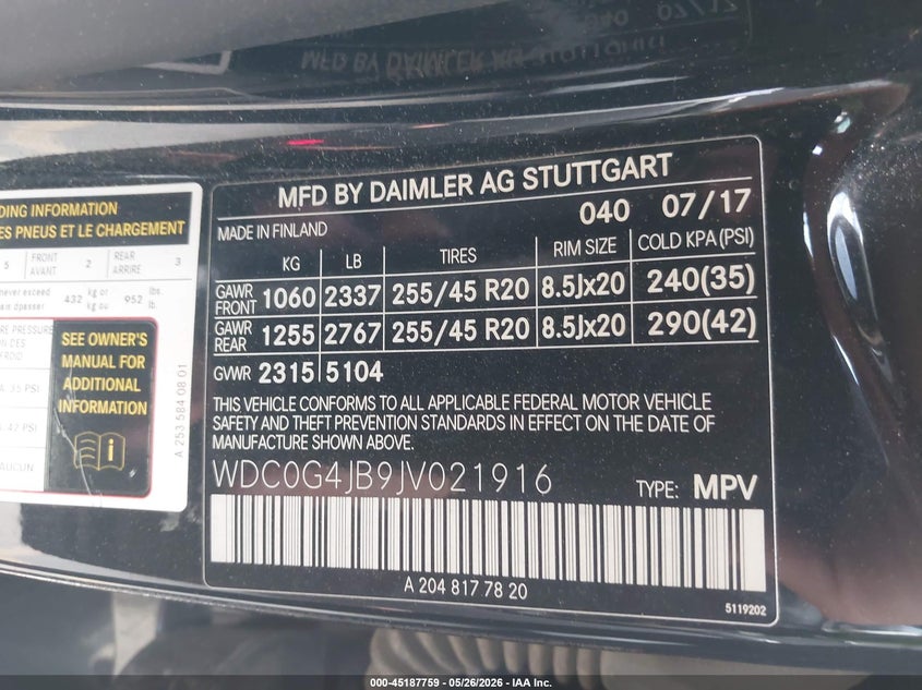 2018 Mercedes-benz Glc VIN WDC0G4JB9JV021916 IAAI salvage auction — NORMAL WEAR, Salvage (California), sold $6,600 on 2026-07-08 (photo 9)