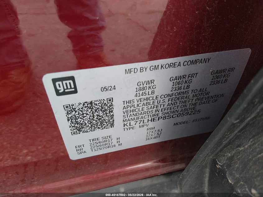 2025 Chevrolet Trax VIN KL77LHEP8SC059225 IAAI salvage auction — LEFT & RIGHT, Salvage (Missouri), sold $4,300 on 2026-07-30 (photo 9)
