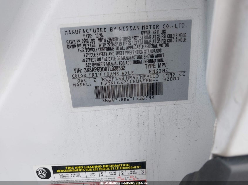 2026 Nissan Kicks VIN 3N8AP6DD6TL338532 IAAI salvage auction — FRONT END, Salvage Title, sold $8,400 on 2026-08-18 (photo 9)