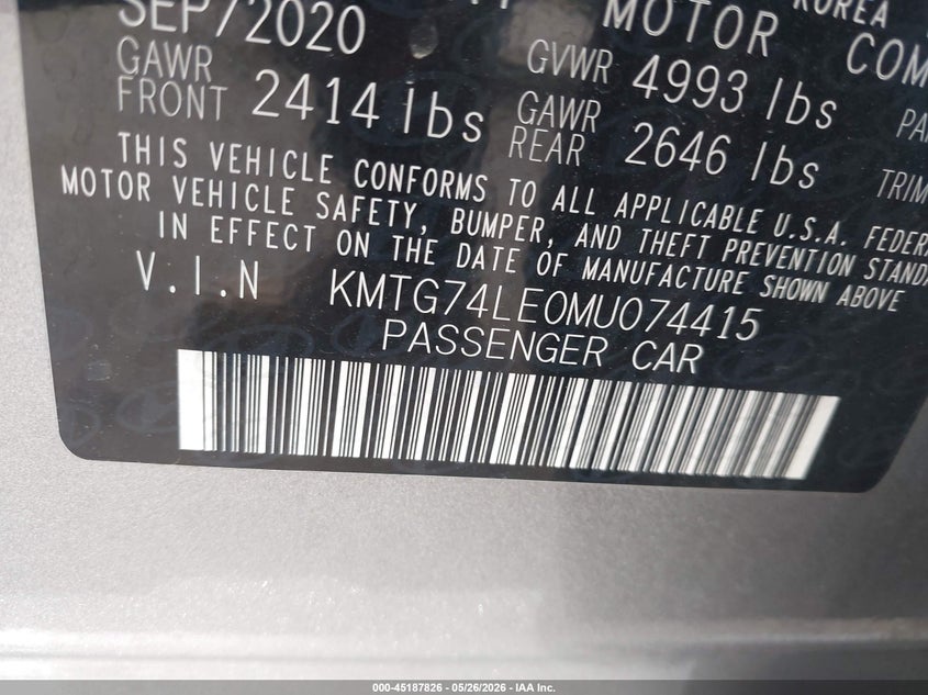 2021 Genesis G70 VIN KMTG74LE0MU074415 IAAI salvage auction — FRONT END, Salvage Title, sold $8,400 on 2026-07-22 (photo 9)