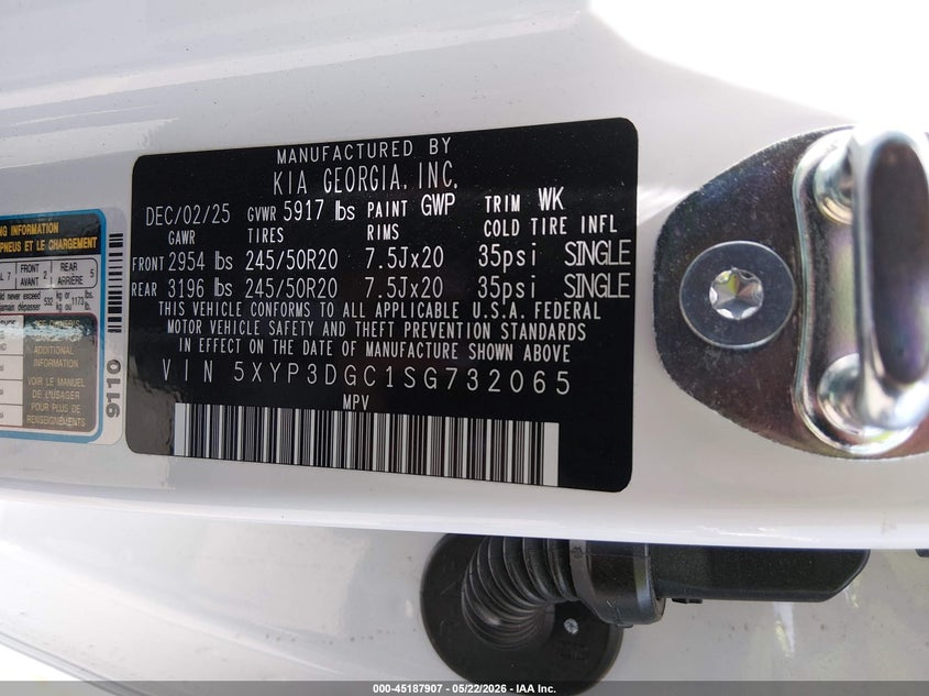 2025 Kia Telluride VIN 5XYP3DGC1SG732065 IAAI salvage auction — FRONT END, Salvage (Colorado), sold $16,300 on 2026-07-28 (photo 9)