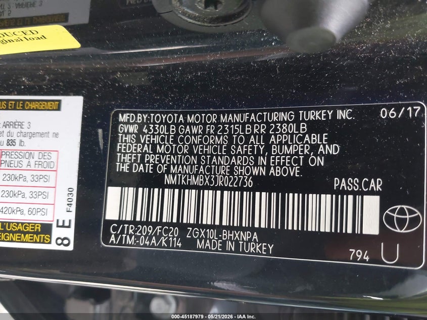 2018 Toyota C-hr VIN NMTKHMBX3JR022736 IAAI salvage auction — RIGHT FRONT, Clear (Indiana), sold $3,550 on 2026-07-15 (photo 9)