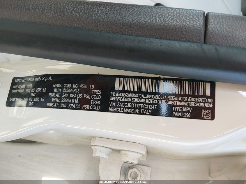 2015 Jeep Renegade VIN ZACCJBDT7FPC31247 IAAI salvage auction — LEFT FRONT, Salvage Title, sold $1,950 on 2026-07-14 (photo 9)