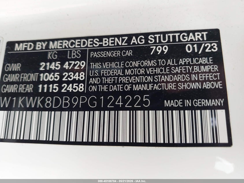 2023 Mercedes-benz C-klasse VIN W1KWK8DB9PG124225 IAAI salvage auction — FRONT END, Original (Texas), sold $3,950 on 2026-07-20 (photo 9)
