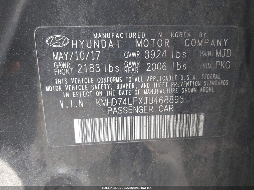 2018 Hyundai Elantra VIN KMHD74LFXJU468893 IAAI salvage auction — REAR END, Salvage Title, sold $2,200 on 2026-07-21 (photo 9)