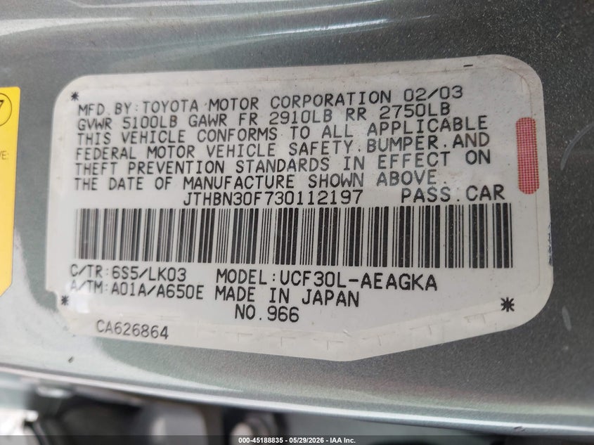 2003 Lexus Ls 430 VIN JTHBN30F730112197 IAAI salvage auction — FRONT END, Salvage (Idaho), sold $475 on 2026-07-22 (photo 9)
