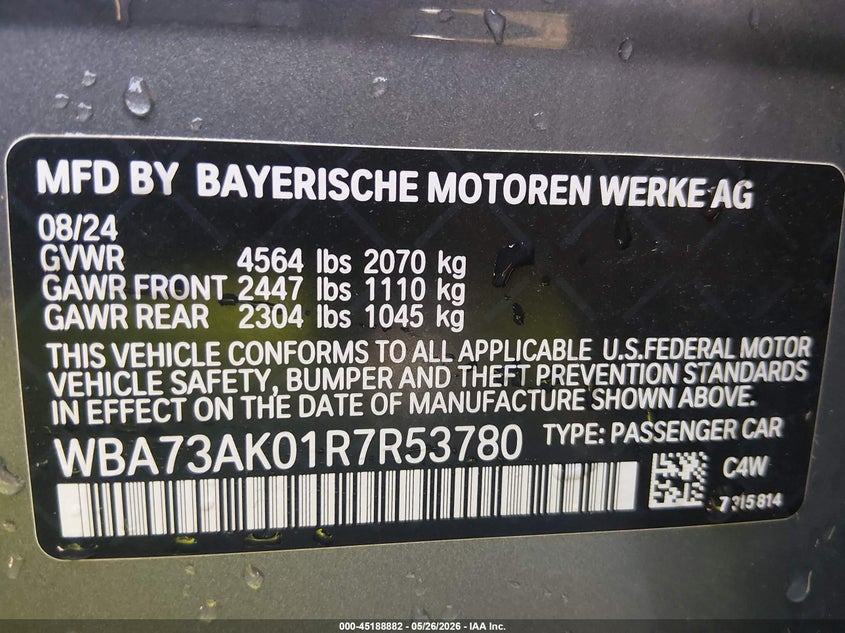 2024 BMW 2er VIN WBA73AK01R7R53780 IAAI salvage auction — LEFT FRONT, Salvage (Missouri), sold $10,625 on 2026-07-22 (photo 9)