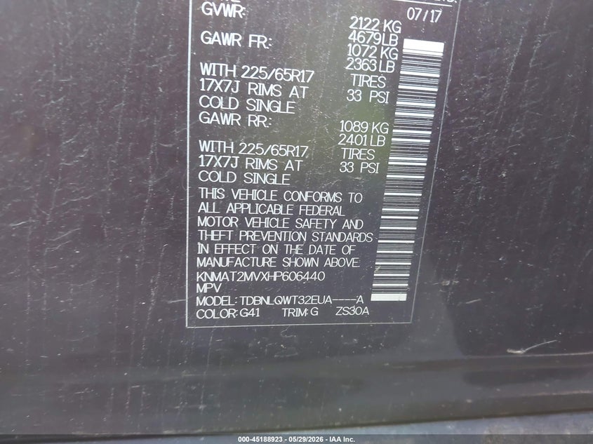 2017 Nissan Rogue VIN KNMAT2MVXHP606440 IAAI salvage auction — REAR END, Salvage Title, sold $1,200 on 2026-07-09 (photo 9)