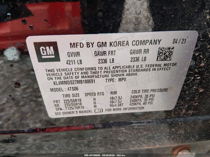 2021 Buick Encore gx VIN KL4MMDS27MB180691 IAAI salvage auction — ROLLOVER, Salvage Title, sold $250 on 2026-07-09 (photo 9)