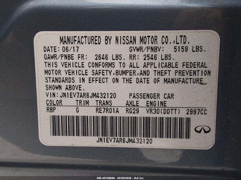 2018 Infiniti Q50 VIN JN1EV7AR6JM432120 IAAI salvage auction — NORMAL WEAR, Salvage Title, sold $4,200 on 2026-09-02 (photo 9)