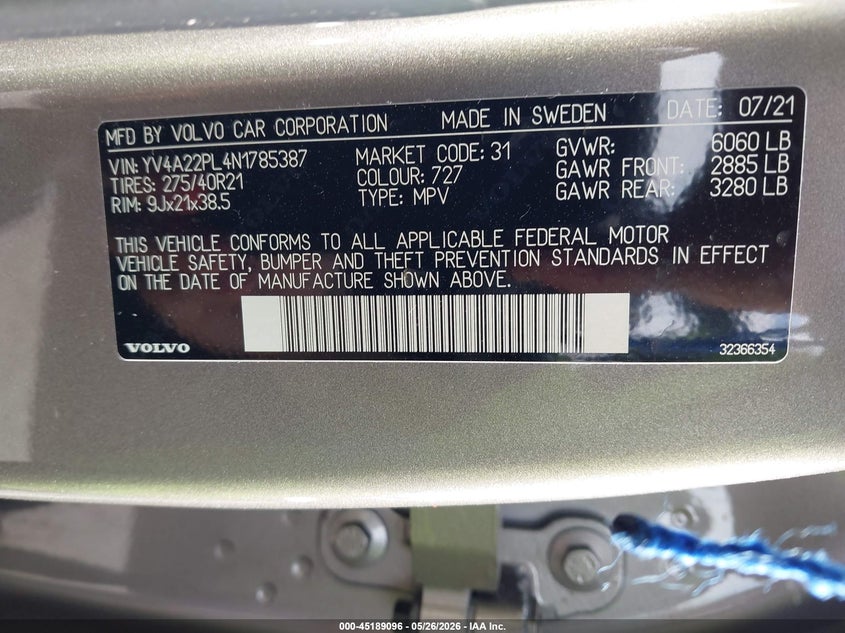 2022 Volvo Xc90 VIN YV4A22PL4N1785387 IAAI salvage auction — FRONT END, Original (Texas), sold $8,700 on 2026-07-09 (photo 9)