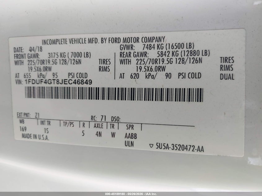 2018 Ford F-450 VIN 1FDUF4GT8JEC46849 IAAI salvage auction — REAR END, Clear (California), sold $1,550 on 2026-07-28 (photo 8)