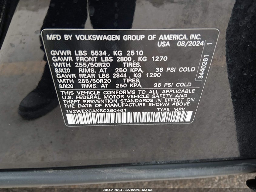 2024 Volkswagen Atlas cross sport VIN 1V2WE2CAXRC260461 IAAI salvage auction — FRONT END, Original (Texas), sold $12,000 on 2026-07-30 (photo 9)