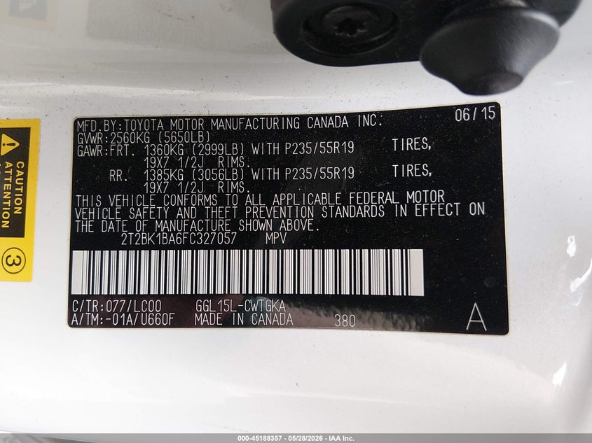 2015 Lexus Rx VIN 2T2BK1BA6FC327057 IAAI salvage auction — FRONT END, Salvage Title, sold $6,000 on 2026-07-22 (photo 9)