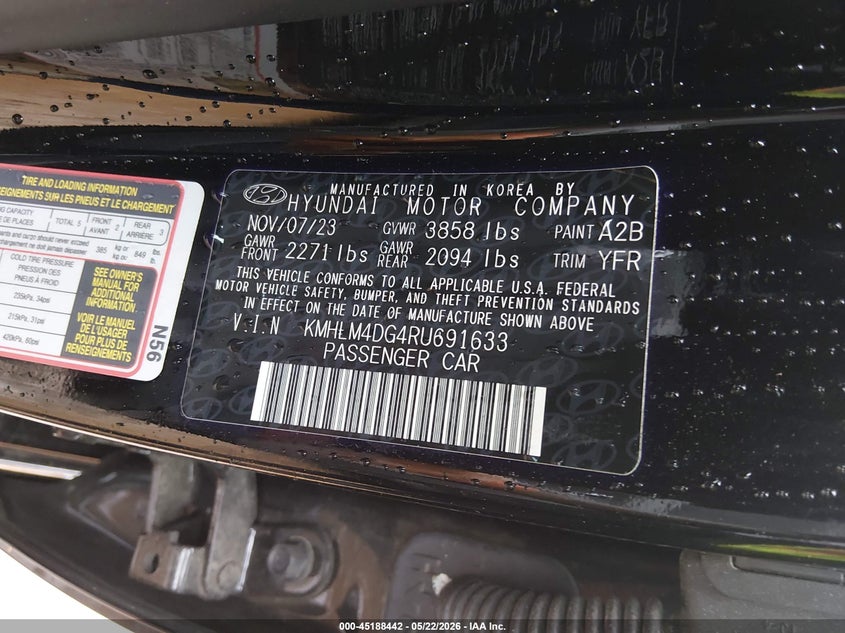 2024 Hyundai Elantra VIN KMHLM4DG4RU691633 IAAI salvage auction — LEFT & RIGHT, Salvage (North Carolina), sold $1,800 on 2026-07-27 (photo 9)