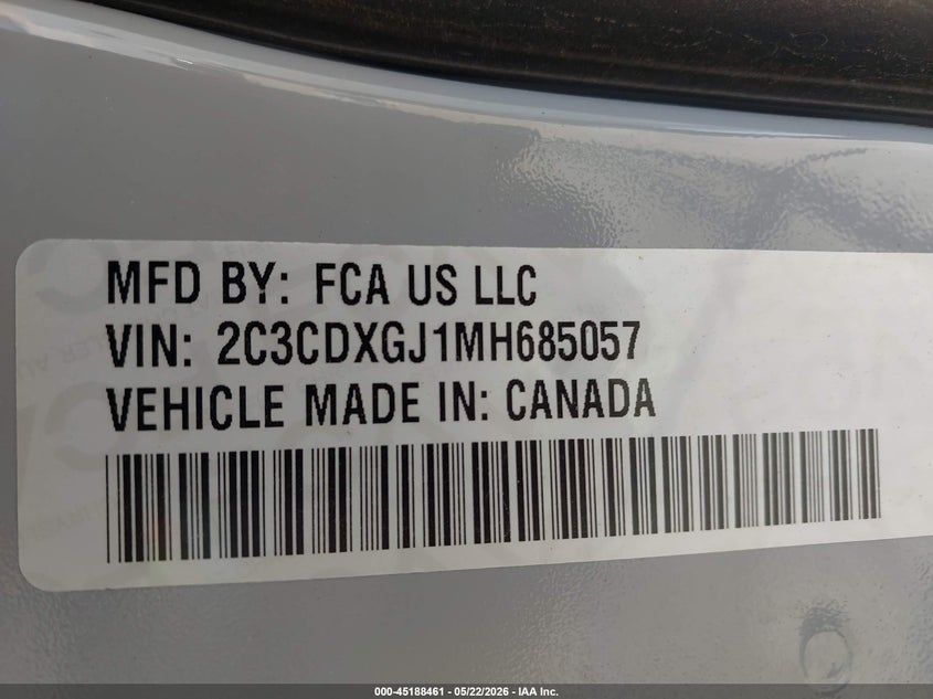 2021 Dodge Charger VIN 2C3CDXGJ1MH685057 IAAI salvage auction — SIDE, Original (Texas), sold $25,800 on 2026-07-21 (photo 9)