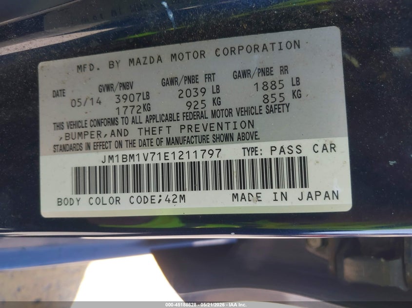2014 Mazda 3 VIN JM1BM1V71E1211797 IAAI salvage auction — FRONT END, Salvage (California), sold $1,450 on 2026-07-13 (photo 9)