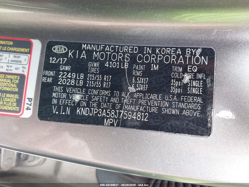 2018 Kia Soul VIN KNDJP3A58J7594812 IAAI salvage auction — HAIL, Salvage Title, sold $4,050 on 2026-07-20 (photo 9)