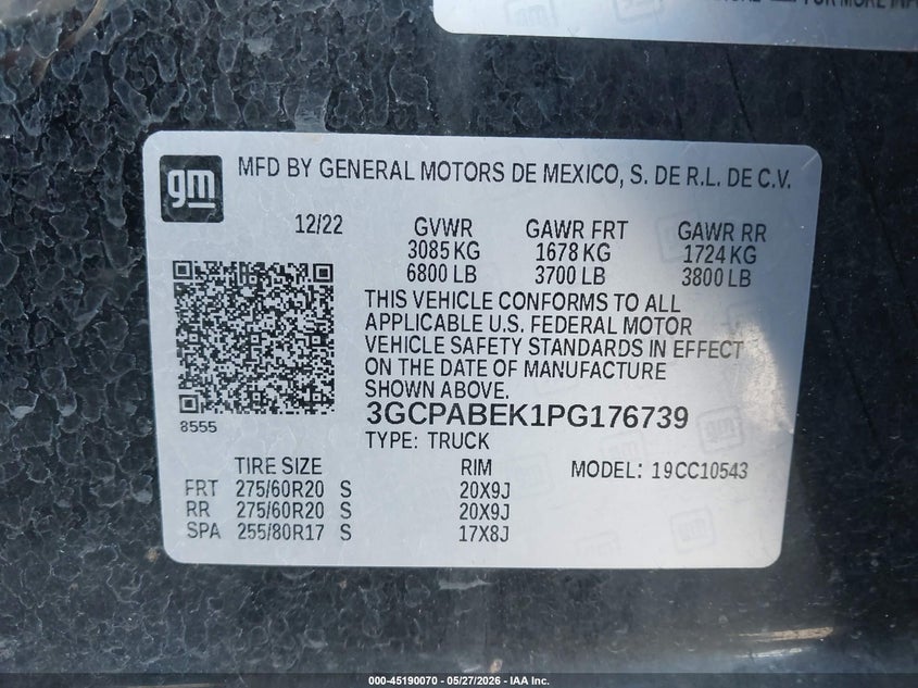 2023 Chevrolet Silverado VIN 3GCPABEK1PG176739 IAAI salvage auction — FRONT END, Salvage Title, sold $9,100 on 2026-07-29 (photo 9)
