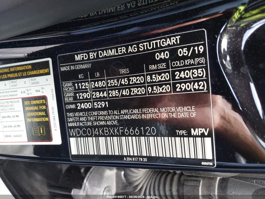 2019 Mercedes-benz Glc coupe VIN WDC0J4KBXKF666120 IAAI salvage auction — SIDE, Wait Title, sold $13,600 on 2026-08-08 (photo 9)