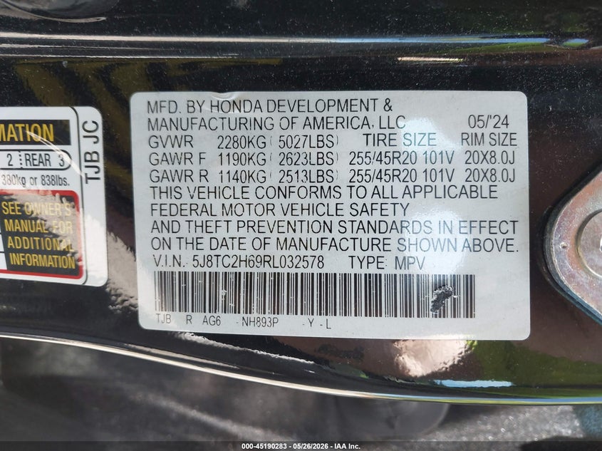 2024 Acura Rdx VIN 5J8TC2H69RL032578 IAAI salvage auction — LEFT FRONT, Salvage (Massachusetts), sold $12,075 on 2026-07-21 (photo 9)