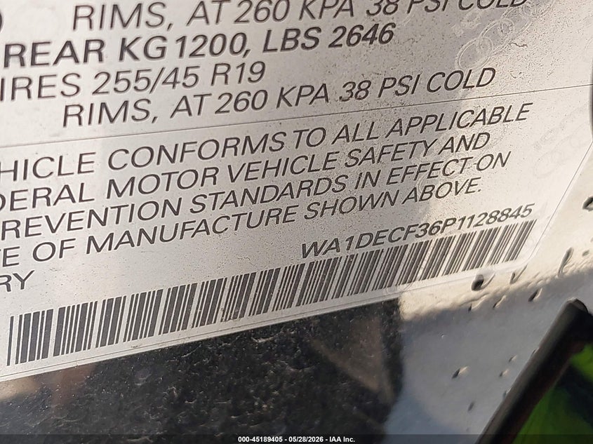 2023 Audi Q3 VIN WA1DECF36P1128845 IAAI salvage auction — FRONT END, Salvage Title, sold $8,900 on 2026-07-24 (photo 9)