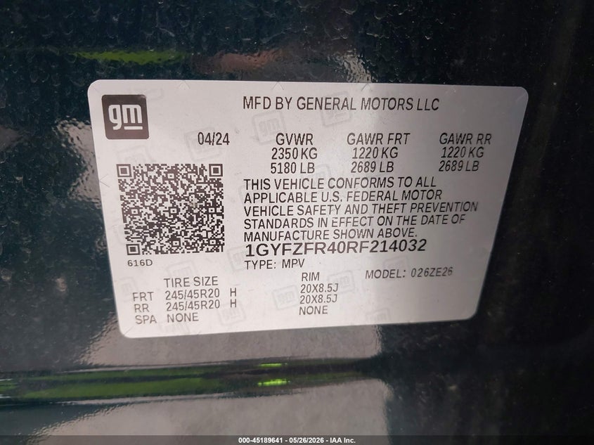 2024 Cadillac Xt4 VIN 1GYFZFR40RF214032 IAAI salvage auction — RIGHT FRONT, Scrap (Michigan), sold $7,950 on 2026-07-16 (photo 9)