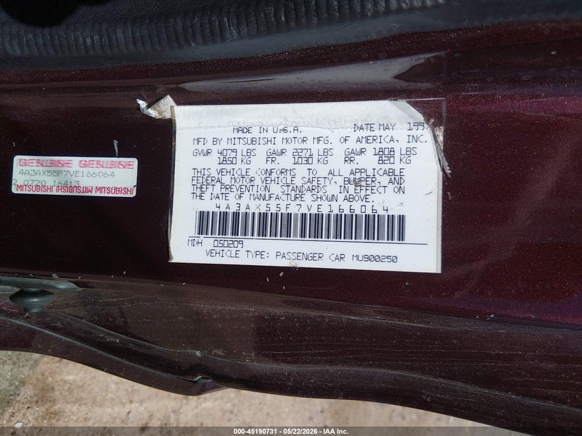 1997 Mitsubishi ECLIPSE VIN 4A3AX55F7VE166064 IAAI salvage auction — FRONT END, Salvage (Arizona), sold $1,150 on 2026-07-09 (photo 9)