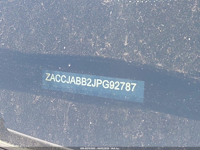 2018 Jeep Renegade VIN ZACCJABB2JPG92787 IAAI salvage auction — HAIL, Clear (Indiana), sold $1,325 on 2026-08-14 (photo 8)
