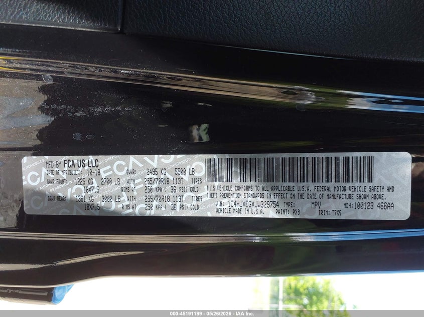 2018 Jeep Wrangler / VIN 1C4HJXEGXJW329754 IAAI salvage auction — FRONT END, Salvage Title, sold $7,550 on 2026-07-30 (photo 9)
