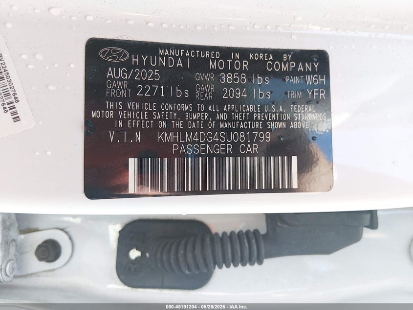 2025 Hyundai Elantra VIN KMHLM4DG4SU081799 IAAI salvage auction — RIGHT FRONT, Salvage Title, sold $5,650 on 2026-07-16 (photo 9)