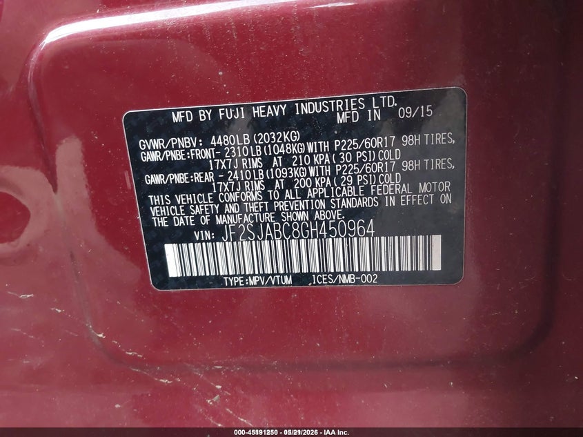 2016 Subaru Forester VIN JF2SJABC8GH450964 IAAI salvage auction — FRONT END, Salvage (Idaho), sold $700 on 2026-07-20 (photo 9)