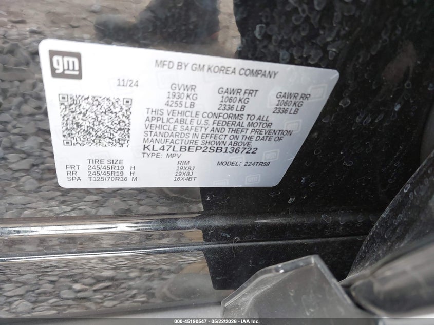 2025 Buick Envista VIN KL47LBEP2SB136722 IAAI salvage auction — REAR END, Mv-907A (New York), sold $5,200 on 2026-07-14 (photo 9)