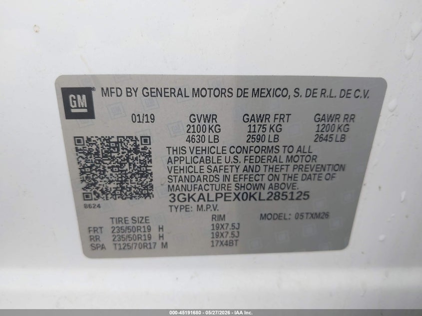 2019 Gmc Terrain VIN 3GKALPEX0KL285125 IAAI salvage auction — FRONT END, Salvage Title, sold $2,550 on 2026-07-23 (photo 9)