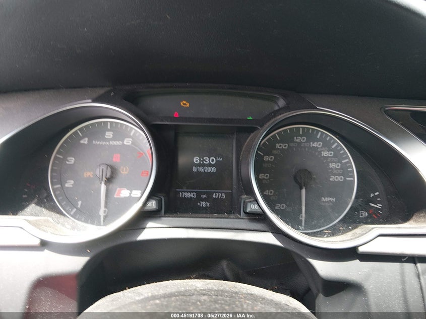 2010 Audi S5 VIN WAUVVAFR8AA065304 IAAI salvage auction — HAIL, Clear (Missouri), sold $525 on 2026-07-13 (photo 7)