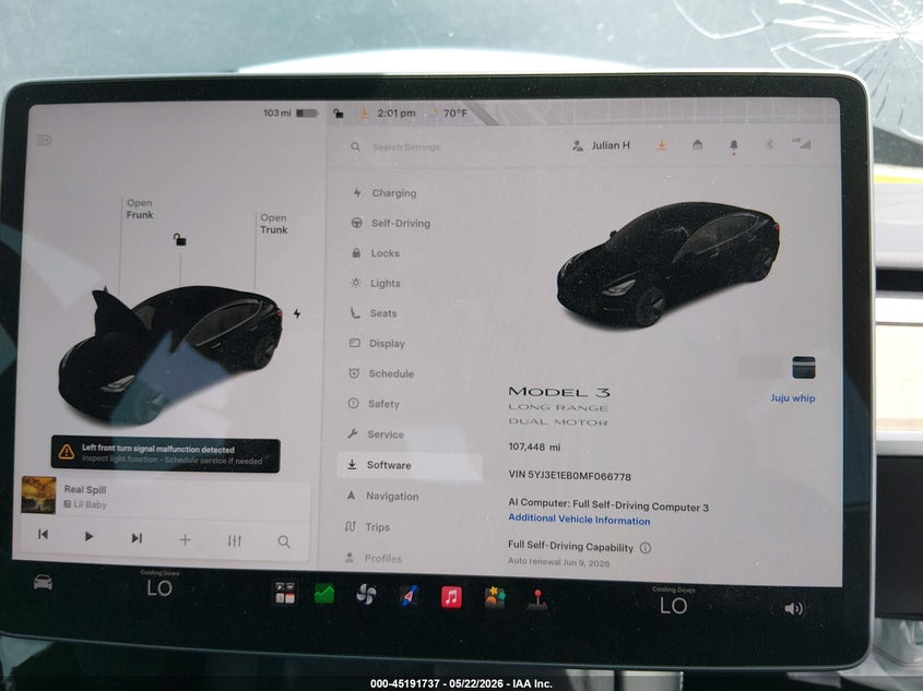 2021 Tesla Model 3 VIN 5YJ3E1EB0MF066778 IAAI salvage auction — FRONT END, Salvage (Illinois), sold $4,250 on 2026-08-29 (photo 7)