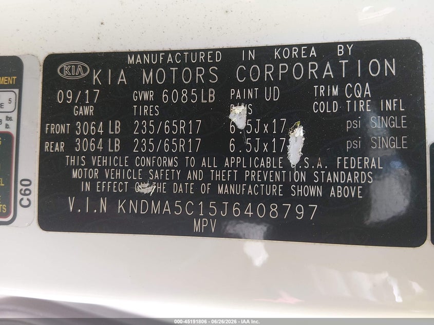 2018 Kia SEDONA VIN KNDMA5C15J6408797 IAAI salvage auction — FRONT END, Sf97 (Texas), sold $14,450 on 2026-07-07 (photo 9)