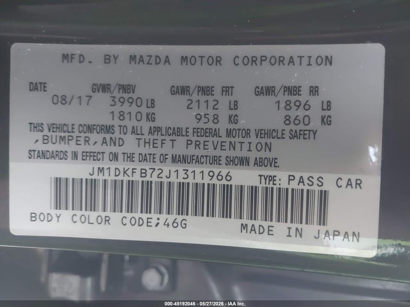 2018 Mazda Cx-3 VIN JM1DKFB72J1311966 IAAI salvage auction — FRONT END, Salvage Title, sold $2,050 on 2026-07-08 (photo 9)