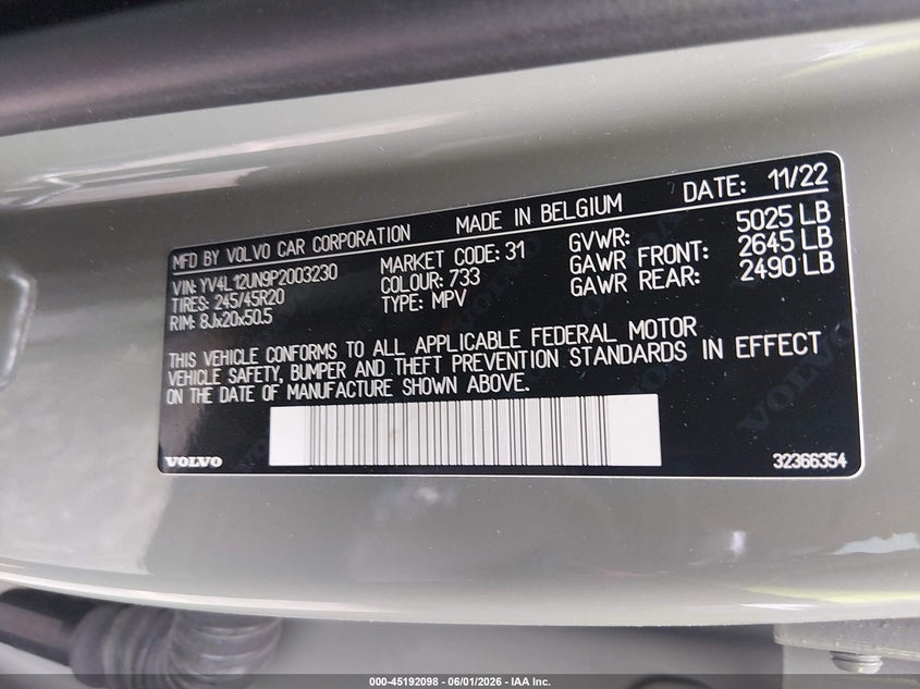 2023 Volvo Xc40 VIN YV4L12UN9P2003230 IAAI salvage auction — LEFT REAR, Salvage Title, sold $13,175 on 2026-08-03 (photo 9)